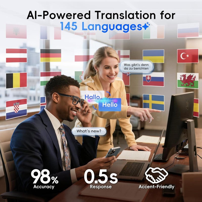 GetD 2026 AI Glasses for Men & Women, Smart Glasses Powered by ChatGPT, AI Real-time Translation with 145 Languages, 11H Music Play, Bluetooth Glasses with Photochromic Lens for Daily Use, Travel - Image 3
